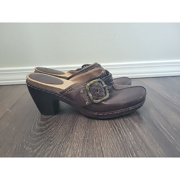 Frye Boots Candice Woven Clogs Slip On Heels Mules Brown Leather Shoes Women 7.5 - Picture 1 of 6